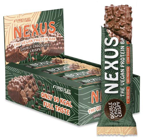 Protein Riegel Vegan DOUBLE CHOCO CRISPY 12x NEXUS Protein Bar - unglaublich lecker & cremig - 30% Protein - nur 99 kcal - ohne Zucker-Zusatz - high Fiber - perfekt als Snack - 12x30g
