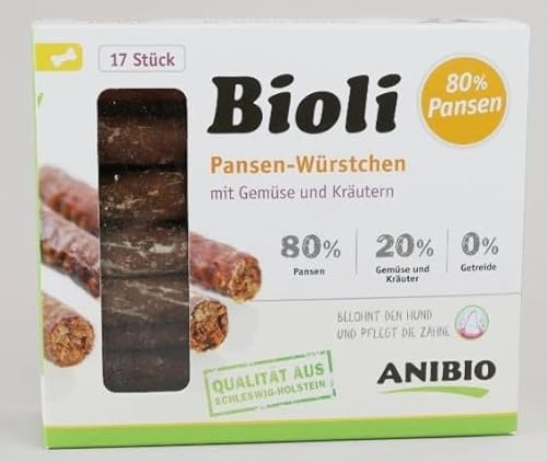 Anibio Bioli 17 Stück Pansen | 80% Pansen | Würstchen für Hunde | Leckerlie | | 100% Natur | Getreidefrei | Ohne Farb- und Geschmacksstoffe | gut geeignet für den allergischen Hund