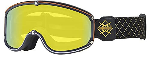 JSSEVN Motorradbrille Vintage Leder Reitbrille Scooter Off Road Anti Kratzer Brille für Herren Damen Erwachsene Gold