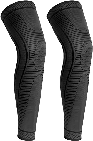 yeloumiss Kniebandage Lang 2 Stück Kniestütze Kompressions (Schwarz, XXL) | Knieschützer mit Rutschfestem Silikon Atmungsaktiv Knieorthese für Männer Damen für Sport Laufen ACL Arthritis