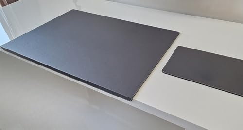 PM Schreibtischunterlage mit Kantenschutz und Mauspad Sanftlux Leder in 12 Farben 3 Gr. (Grau, 90cm x 48cm)