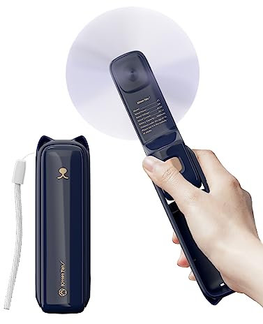 LETSCOL Handheld Mini Fan, 3 in 1 Hand Held Cooling Device, Portable and Personal with Power Bank & Flashlight, Foldable for Travel, Desk, Makeup (Blue)