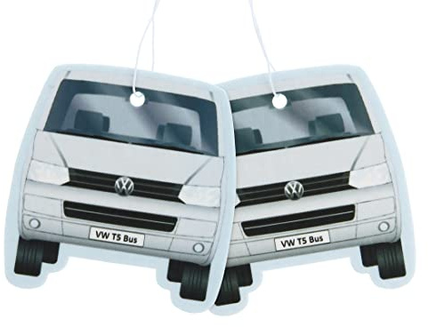 BRISA VW Collection - T5 T6 Bulli Bus Lufterfrischer Duftbaum 2er Set | Volkswagen Duftspender Auto Rückspiegel Aufhänger 2x, Langanhaltender Duft Camping Zuhause, Bus Front, New Car/Silbergrau
