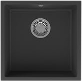 GRANMASTER Como Granit Spülbecken Küche mit 1 Becken - Granitspüle mit Manuelle Siphon und Schwarz Siebkörbchen - 44x44x20cm - Küchenspüle Schwarz Metallic