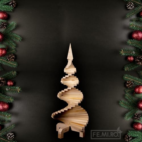 Albero di Natale in Legno di Abete 120 cm x 57 cm – Struttura Rotante a Listelli – Albero Natalizio Moderno e Sostenibile, Ideale per Interni ed Esterni Coperti