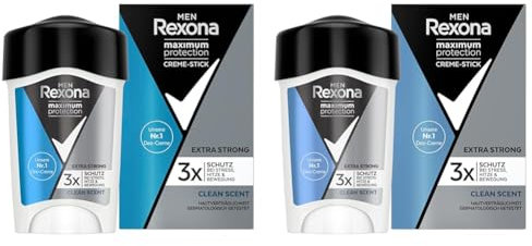 Rexona Men Stick Anti-Transpirant Homme Maximum Protection Clean Scent Dry, Efficacité 96h, 3x Plus Efficace, Parfum Frais, 45ml (Lot de 2)