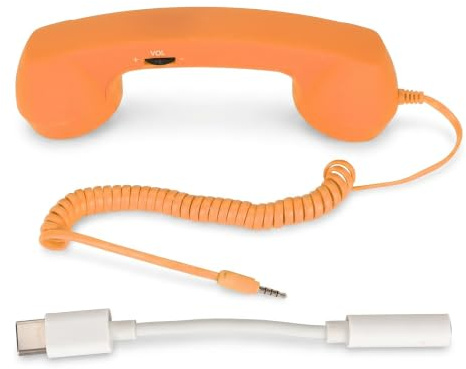 Ricevitore Telefonico Vintage retrò, Ricevitore per Telefono Cellulare Resistente Alle Radiazioni, Microfono MIC per Cellulare Smartphone, Presa da 3,5 Mm con USB C (ORANGE)