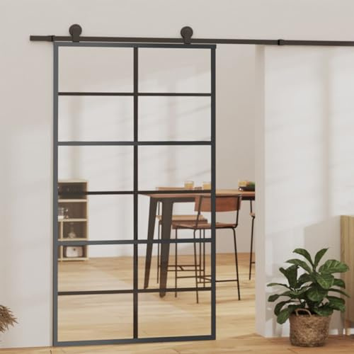 NITCA Porta Scorrevole,Porte Interne,Porta Scorrevole Interno Muro,Porta Scorrevole con Binario, Binario in Alluminio per Bagno Cucina Studio,in Vetro ESG e Alluminio, 102 x 205 cm Griglie 6x2