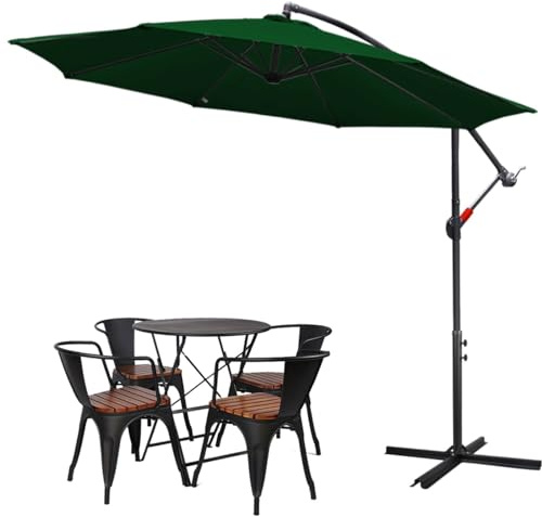 Tubiaz Ombrellone parasole 350 cm, grande ombrellone a manovella con supporto, protezione UV 40 +, parasol, impermeabile, per balcone, giardino, terrazza, Verde