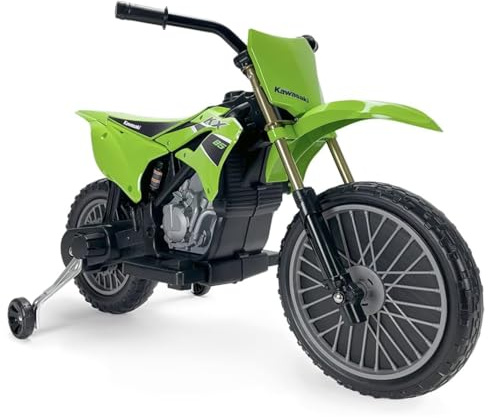 Elektro Motorrad Kinder 3-6 Jahre Kawasaki 12V Offiziell Lizenziert + Fußpedal + Automatische Bremse + Stützräder + Motocross Design | INJUSA
