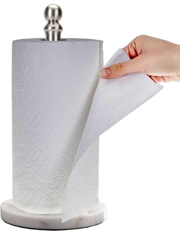 Exilon Paper Towel Holder Countertop with Heavy Marble Base, Standing Paper Towel Roll Holder for Kitchen Bathroom, with Weighted Base for One-Handed Operation