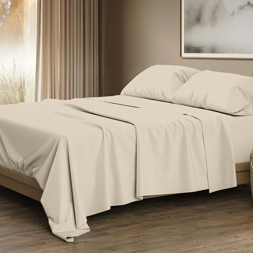 THREAD SPREAD 100% Egyptian Cotton King Size Sheets Set - Luxury 1500 Thread Count Egyptian Cotton Sheets King Size, 17 Deep Pocket, Soft, Cooling Sateen Weave Hotel Quality Bedding Set - Beige