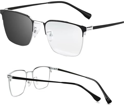 KGAILL Herren Progressive Multifokal Lesebrille Selbsttönende Gleitsicht Sonnenbrille Halber Rahmen Computerbrille Lesehilfe Anti UV400 1,0 Bis +3,0 (Color : Silver, Size : 1.5x)