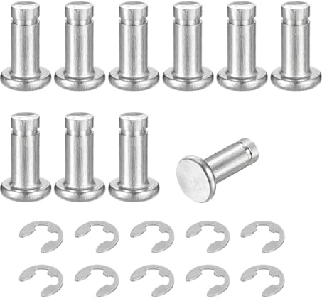 QUARKZMAN 10Set M5x12mm Perno Posizionamento Cilindrico Elastico Albero Acciaio Inossidabile 304, Perno Posizione Cilindro Cerniera Scanalato Testa Piatta con Ring Fissaggio Clip E, Argento