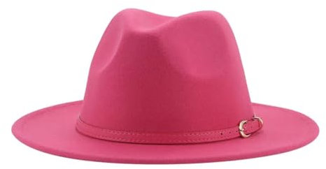 SOYNIA Fedora Trilby Filzhut Hut Hüte Für Damen Und Herren Solides Gürtelband Kleid Hochzeit Kirche Panama-Filzhut Breite Krempe 52–54 cm (Kinder) Rosarot