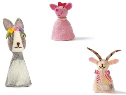 LK Trend & Style Eierwärmer Tiermotiv Frühstückszubehör Eierhaube Tischdeko liebevolle Tiere aus Filz (Hase + Schwein + Ziege)
