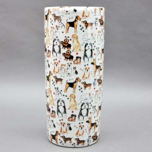 MAISONICA Multicoloured Dogs 18 Tall Round Black White Ceramic Dog Umbrella Stand Stick Holder
