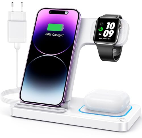 DUMTERR 3 in 1 Faltbare Ladestation für Apple Watch und iPhone iPod, Reise Ladestation für iPhone 16 15 14 13 12 11 Pro Max, Apple Wireless Charger für iWatch 10/9/Ultra/8/7/6/SE/5/4/AirPods Pro 4 3 2