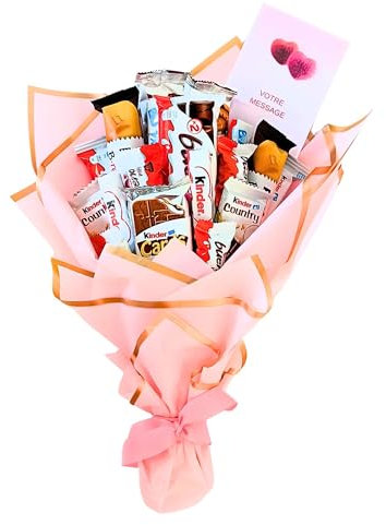Bouquet de chocolat kinder a offrir assortiment Noël personnalisé Anniversaire Saint Valentin Coffret gourmandises Femme Enfant Fête des mères Professeur, maître, maîtresse, Enseignant (Bouquet N 2)