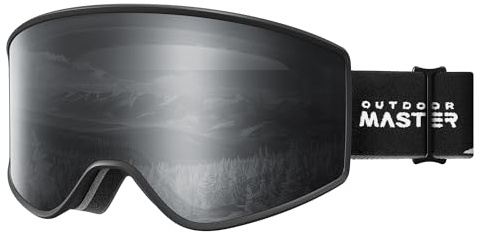 OutdoorMaster Pulse Ski Goggles, Frameless OTG Cylindrical Snow Goggles with Lock & Fit Lens Change System for Men, Women & Youth, Dark Smoke Vlt 10%
