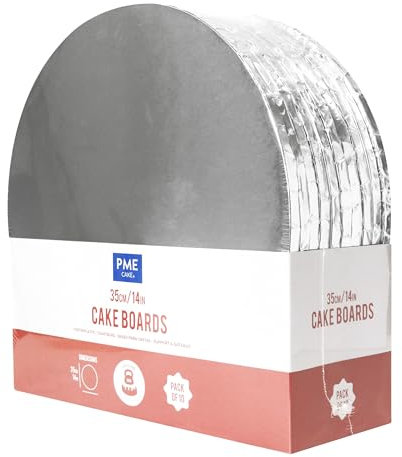 PME Set de 10 Cake Boards redondos para Tartas con bordes envueltos, Plata (14 / 35cm)
