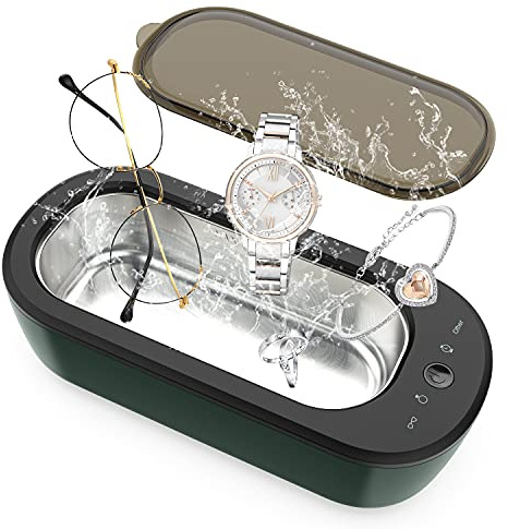 Ultraschallreiniger mit 4 Zeiteinstellungen, Ultraschallgerät 300ml, 45000 HZ Ultraschallreinigungsgerät für Brillen Zahnersatz Uhren Schmuck Schnuller