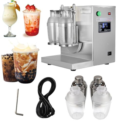 Máquina Automática De Coctelera De Té con Leche, Máquina Coctelera De Té De Burbujas De Doble Taza De 120 W, para Coctelera De 500 Cc/700 CC Temporización De 0-120 Segundos, 340 PRM/min, con 4 Tazas
