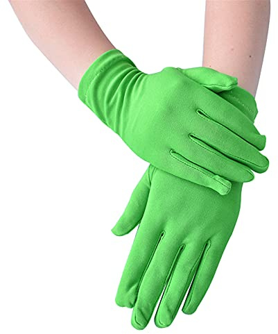 Fashionable Gloves Stretch Dance Short Women's Ceremonial Plain Accessory Gloves Silver Cleaning (Green, One Size)