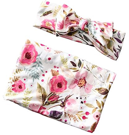 CATIEBYE 1satz Neuer Titel Teiliges Set Wickeltuch Und Stirnband Blumendesign Für Neugeborene Fotorequisiten Für Junge Mädchen Kuscheliges Schmusetuch Für Babyfotos