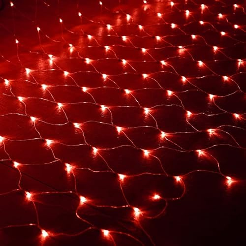 WxiaoD Guirlande Lumineuses Filet LED Filet Lumineux Extérieure 8 Modes IP44 Étanche d'Eclairage Mesh Fairy Light pour Noël Mariage Soirée Maison Jardin (Rouge, 1.5x1.5m 96LED)