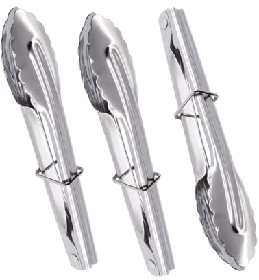 Mini Stainless Steel Serving Tongs Small Metal Tongs for Serving Food Cooking Salad Grilling,Small Salad Tongs (7-Inch 3 Pieces)