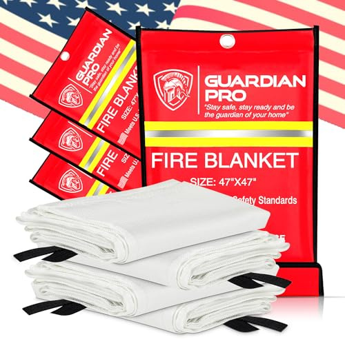 Emergency Fire Blanket for Home and Kitchen - 47x47 - Must Have Fire Protection - Fire Suppression Fiberglass Fire Blankets for House Camping Car Office Emergency Survival Safety (4 Pack)