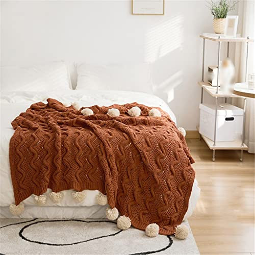 XFZJCHAP Bella e Confortevole Coperta Quattro Stagioni Coperta a gomitolo Lavorata a Maglia Coperta per Divano Coperta da soggiorno/arancione/130 * 160 cm