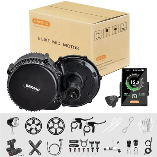 BAFANG Kit Moteur Central 48V 75OW pour E-Bike avec Écran C18, version UART | BBS01B BBS02B BBS-HD, kits de conversion pour vélo électrique, compatible pédalier 68mm, inclus manivelle, câble 1T4...