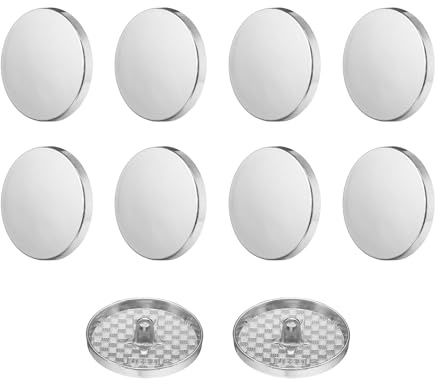 QUARKZMAN 10 Stück Knöpfe 30mm Metall Flache Buttons zum Annähen Runde Bastelknöpfe für Bekleidung Hosen Mantel Jacken Blazer Hemd Anzüge Dekorieren Handwerk Selber Machen, Silber
