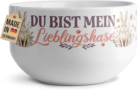 Print Royal PR Müslischale mit Spruch - Du bist mein Lieblingshase - Kleines Ostergeschenk für Kinder, Geschenkidee Frauen und Freundinnen - Keramik, 500 ml