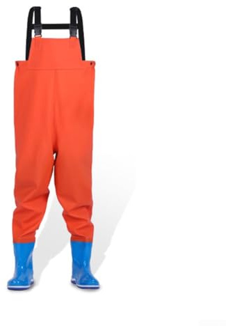 FACULX Kids Youth Fishing Waders With Boots Integrated Rain Trousers Hunting Wading Shoes For Outdoor Water Activities Pond Exploring(32/33 orange)