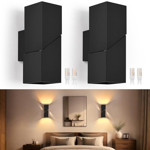 YindaLux 2 Stück Wandleuchte Innen 8W, Up and Down Wandlampe mit Austauschbarer G9 LED Lampe, 2700K Warmweiß Wandleuchte Schwarz mit Lichtschlitz, Aluminium Wandbeleuchtung für Wohnzimmer, Flur