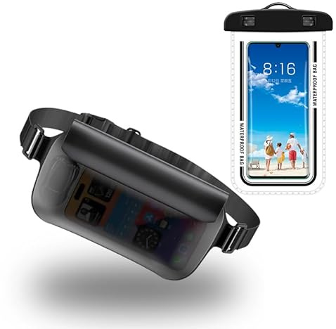 2-Pack Waterproof Phone Pouch Set – Adjustable Arm Band & Waist Belt Dry Bag for Swimming, Snorkeling, Beach & Water Sports – IPX8 Certified for iPhone, Samsung, All Smartphones