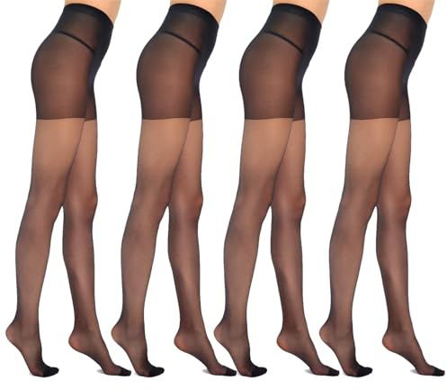 Mayoii 4 Pairs 20 Denier Black Tights – High Waist Sheer Tights for Women with Reinforced Toes, Lightweight & Breathable Pantyhose (UK, Alpha, One Size, Regular, Regular, Black【45-70kg】)
