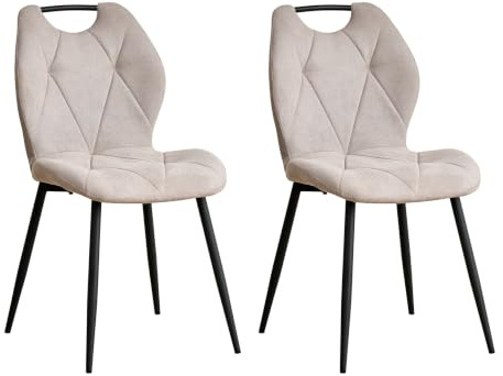 GrandCA HOME Uppsättning av 2 x matsalsstolar, kök, vadderade stolar och vardagsrum, med tygryggstöd och metallben, med handtag, för matsal, kök och vardagsrum (beige)
