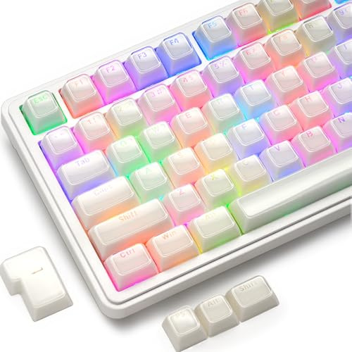 GMKWTL XVX White Jelly Shine Through Keycaps, Clear Translucent Keyboard Keycaps OEM Profile Keycap Set Compatible with 61/68/84/87/98/100 ANSI Layout MX Switches Mechanical Keyboard
