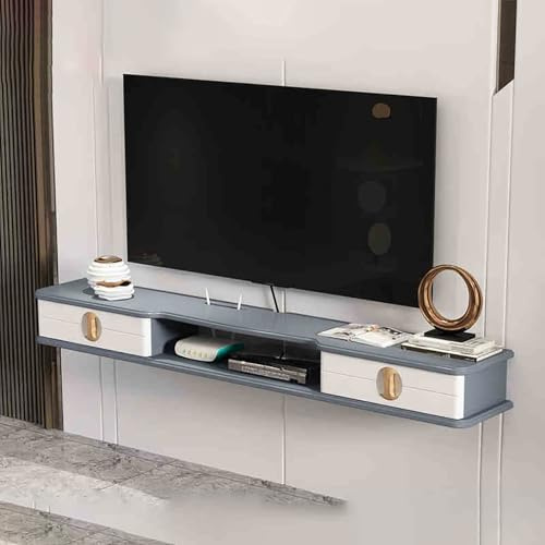 Console d'entrée en marbre avec miroir, meuble TV mural moderne, meuble TV flottant, console multimédia murale, meuble de divertissement en bois avec porte à rabat, éclairage LED, design à d