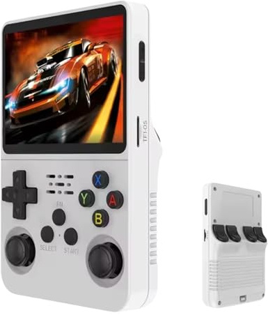 R36S - Consola de juegos portátil retro, versión actualizada de 64 GB con 10.000 juegos integrados, pantalla a color de 3.5 pulgadas, conectividad Wi-Fi (blanco)