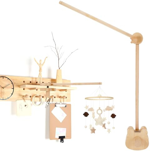 Verstellbarer Mobile Halterung Holz für Babybett, Mobile Halterung Holz Wickeltisch Organizer für Kinderzimmer, 360°Drehbar Baby Mobile Aufhänger, für Aufhängung Spieluhr Windspiel Spielzeuge