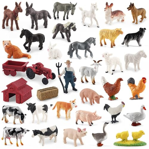 Comebachome 34 Stück Bauernhof-Tierfiguren, realistische Bauernhof-Vieh-Traktor-Figuren, Tiere, Lernen, pädagogisches Spielset, Kunstharz-Tiere für Kleinkinder, Kinder, Geschenke, Dekoration