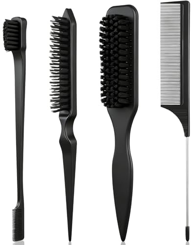 Yiyiring Bristle Slick Back Hair Brush Set Smoothing Brush for Smooth Flyaways, Frizz, Sleek Ponytail, Buns and Edge Hair Control, Teasing Gel Comb Styling Accessories for Women(Black)