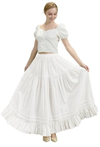 BEAUTELICATE Women's Cotton Half Slip Tiered Underskirt Full Circle Hoopless Petticoat With Ruffle Hem Long Slip Skirt For Under Dress Floor Length Ivory, XL