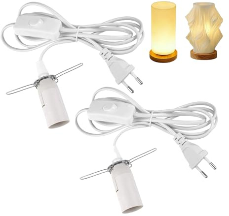 2 Stück E14 Lampenfassung,Kabel mit Schalter für Salzlampe Lampenfassung,1.8M Lampenfassung mit Eurostecker,Isolierung Salzleuchte Kabel Salz Lampefassung,Salzlampenfassung (Weiß)