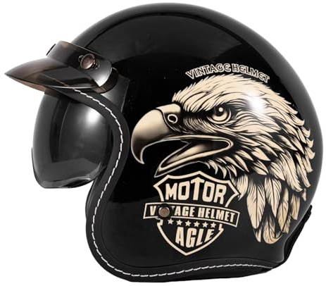 Vintage Deutsche Motorrad Halbhelme Retro Jethelm Mit Sonnenblende 3/4 Motorradhelm Offenem Helm DOTECE Zulassung Für Cruiser Scooter Moped Halbschalenhelm
